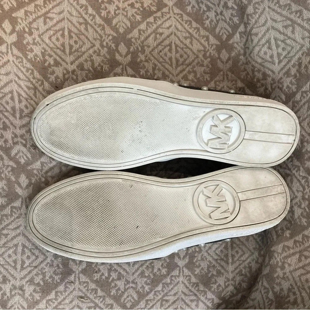 MICHAEL KORS Sz 8.5 Canvass Pearl Studded Rubber Sole Slip On Sneakers Shoes - Picture 9 of 10